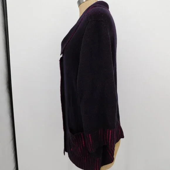 CJ Banks Sweater Women 1x Purple 3/4 Sleeve Cowl Neck Button Up Pockets Cozy - Picture 2 of 10